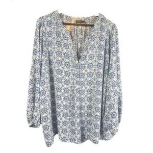 Tahari Plus Size 3X Blue Patterned Women's Top